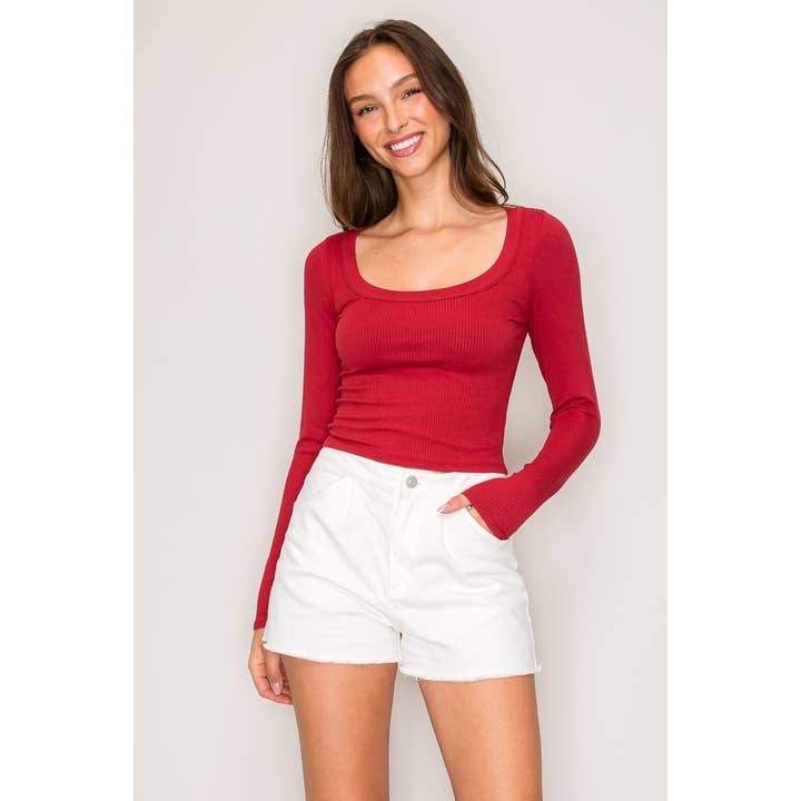 Popular 21 - Wholesale Knit Top - Women's - Ribbed Long Sleeve Wide Neck Top12