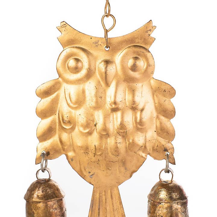 Sino dos Ventos Coruja, Sino dos Ventos de Jardim em Bronze Afinado à Mão, Índia por atacado de Indika