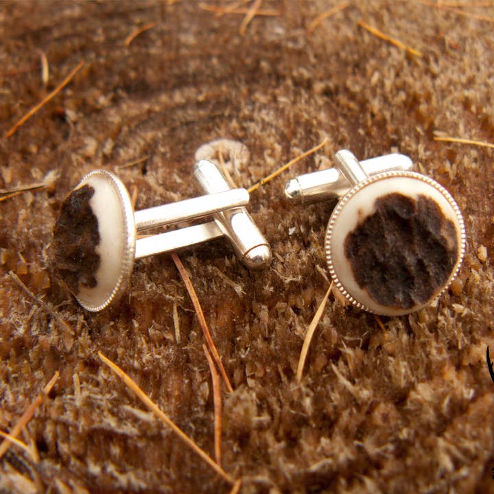 Silver-plated upcycled antler cufflinks for wholesale by J Boult Designs