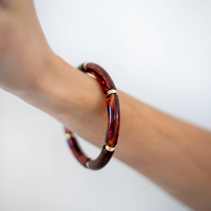 Skinny Acrylic Bamboo Bracelet: Tortoise for wholesale by The Worthy Co