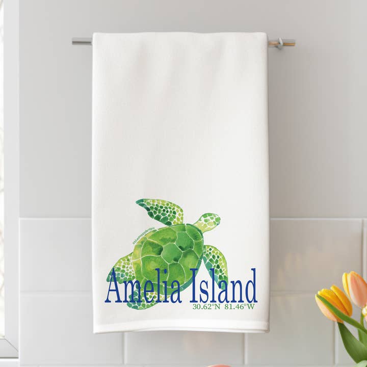 Watercolor Green Turtle Kitchen Towel for wholesale by Blue Poppy Designs