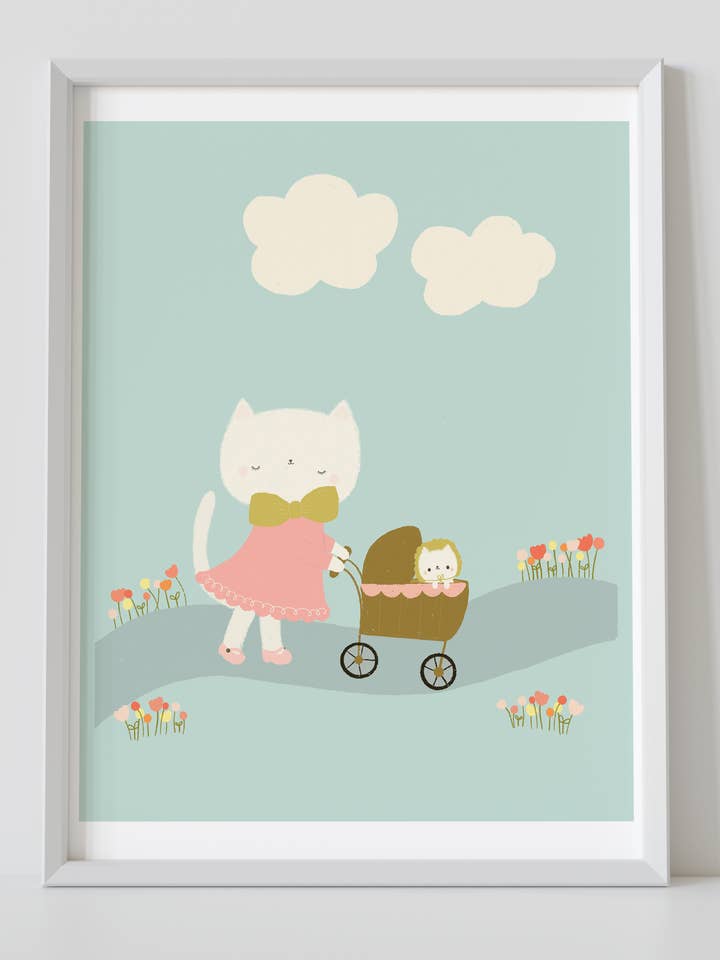 Killing barnevogn illustreret kunst print for engroshandel hos Chet and Dot