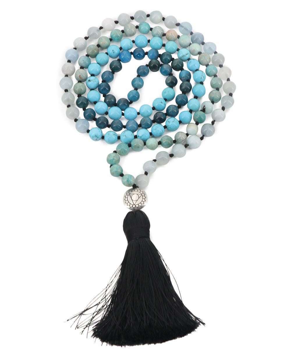 Culture Spot - Wholesale Ketting met gebedskralen - Keelchakra edelstenen Knoopte Mediation Mala, 108 kralen2
