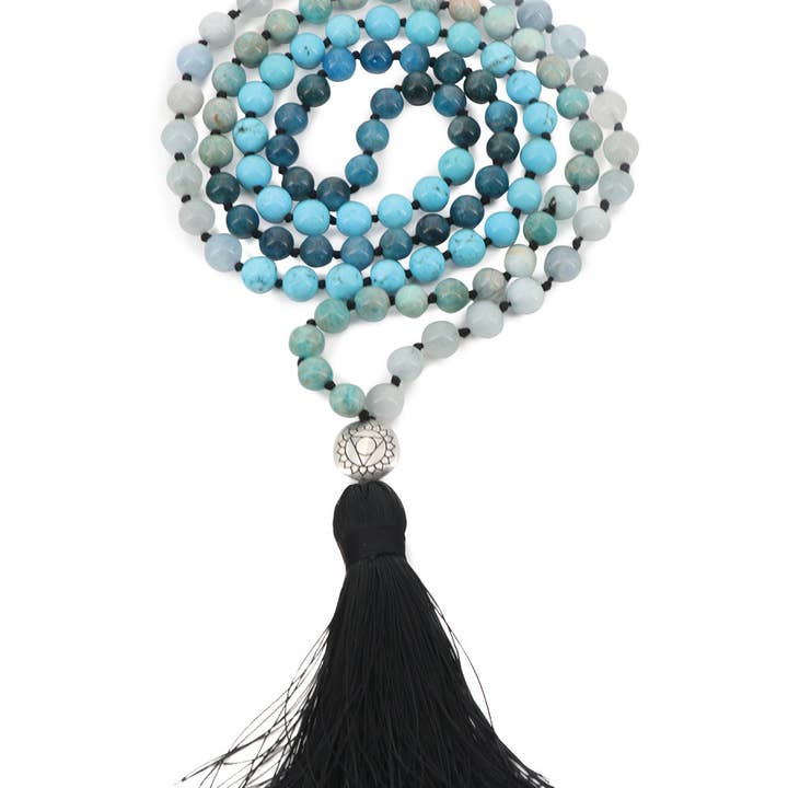 Culture Spot - Wholesale Prayer beads necklace - Throat Chakra Gemstones Knotted Mediation Mala, 108 Beads2