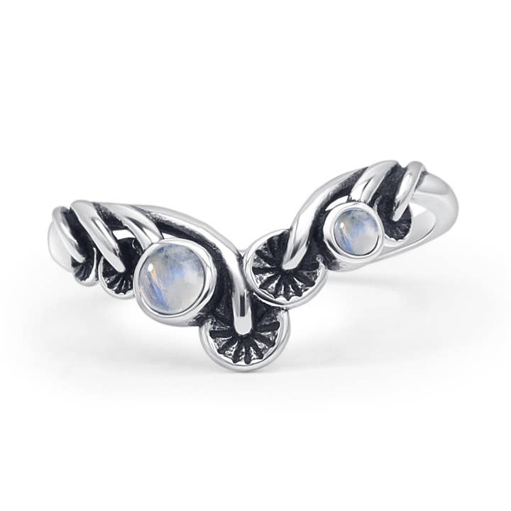 Round Moonstone Mushroom Chevron Ring Oxidized for wholesale by Blue Apple Imports
