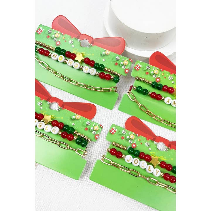 MIX COLOR Christmas Words Stretch Bracelet with Chain for wholesale on Faire