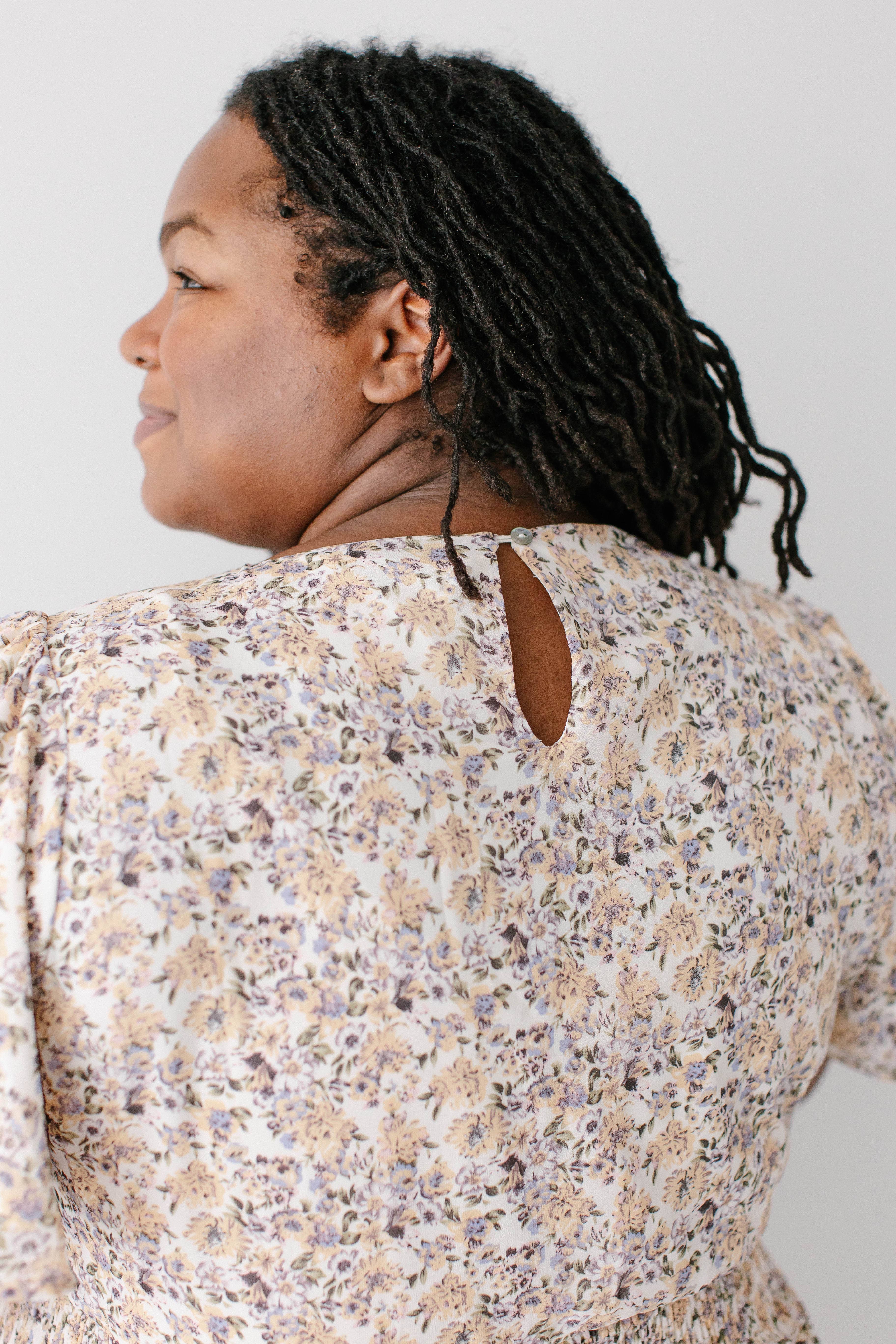 Ivory 'Felicity' Floral Print Smocked Waist Maxi Dress for wholesale on Faire11