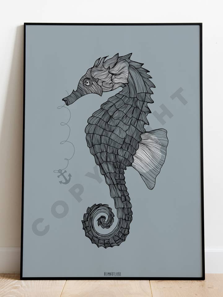 PRINT - SEAHORSE BLUE for wholesale by HEIMARTLIEBE®