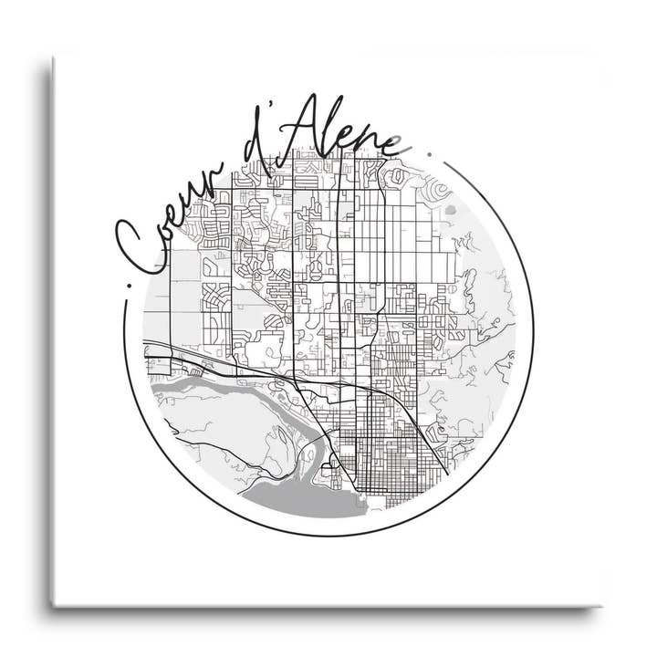 Minimalist B&W Idaho Coeur Dalene Ci|12x12 Glass Plaque for wholesale by Love Local