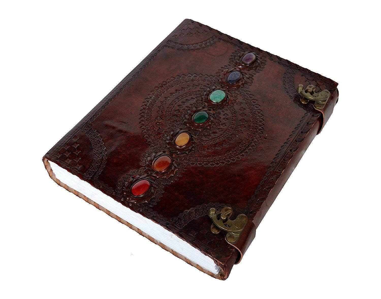Tuzech Leather - Wholesale Journal/Diary - Tuzech Seven Chakra Medieval Stone Embossed Handmade Jumbo Leather Journal Book of Shadows Notebook Office Hocus Pocus Diary College Poetry Sketch With Leather Bound6