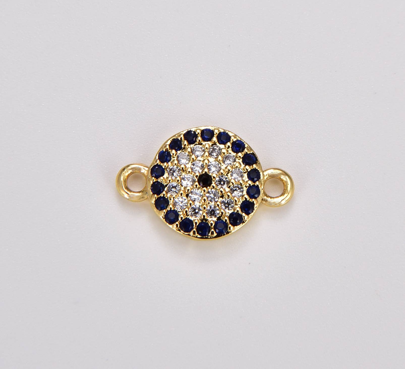 Beads Creation - Wholesale Individual Charm/Pendant - Micro Pave Coin EVIL Eye Gold Filled Charm Connector CN0570