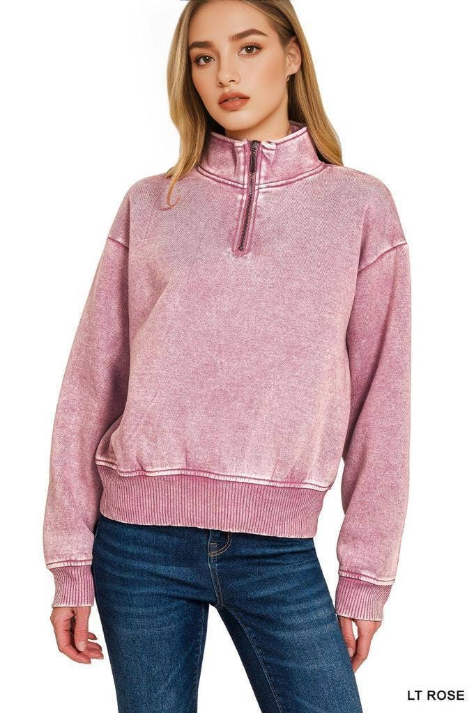 42POPS - Wholesale Sweatshirt - Women's - `.0806 Washed Fleece Half Zip Pullover SI-2493012