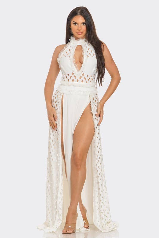 BANJUL - Wholesale Dress - Women's - BD13355P1   Eyelet Halter Neck Maxi Dress6