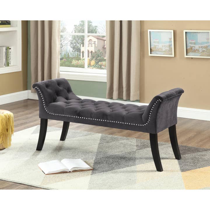 Imperial Tufted Bench With Armrest Gray for wholesale by IH Casa Decor