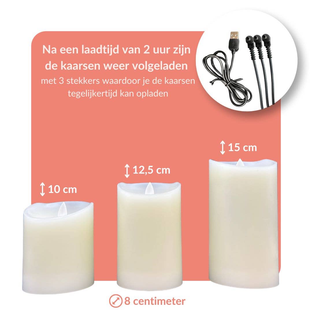 a sunny day – Großhandel Flammenlose Kerze – Wiederaufladbare LED-Kerzen mit bewegter Flamme - 3 Stück9