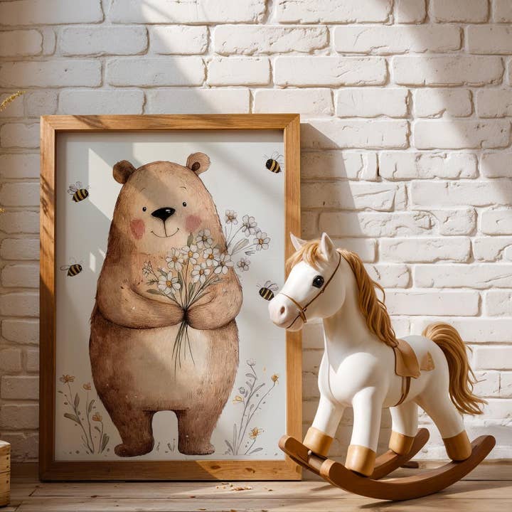 Nursery Art - Baby Bear Bouquet - Rustic pour la vente par Artsriver