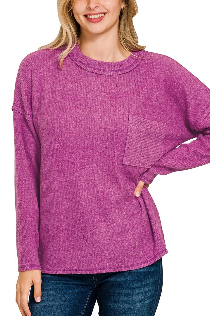 Vanilla Monkey - Wholesale Knit Sweater - Women's - Ribbed Brushed Melange Hacci Sweater With A Pocket4