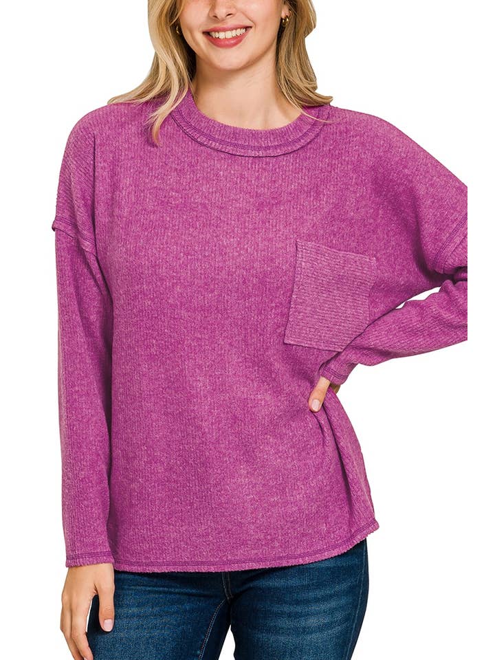 Vanilla Monkey - Wholesale Knit Sweater - Women's - Ribbed Brushed Melange Hacci Sweater With A Pocket4
