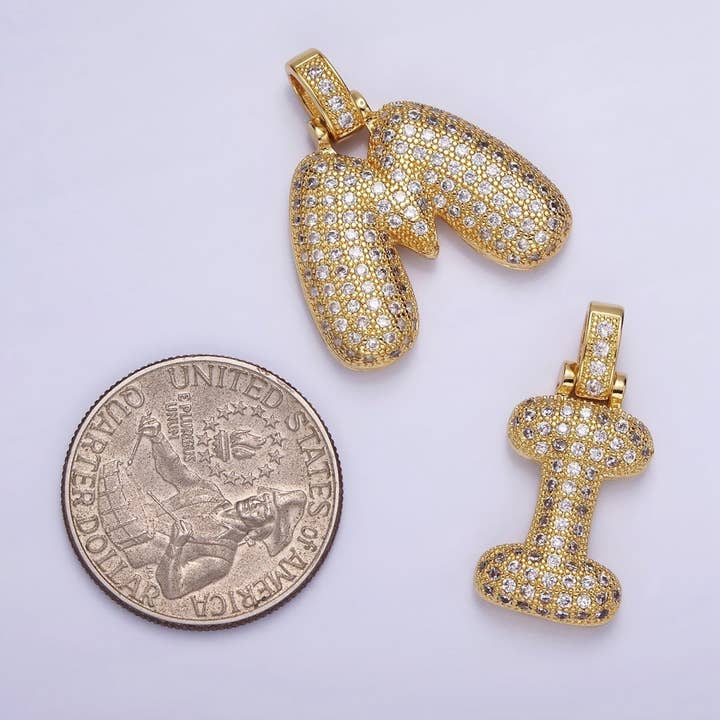 Aim Eternal - Wholesale Individual Charm/Pendant - 14K Gold Filled 20mm Micro Paved Balloon Bubble Initial Letter Pendant | A1197-A120927
