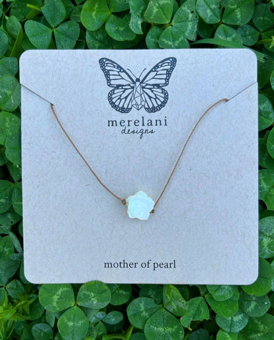 Merelani Designs - Wholesale Pendant/Charm Necklace - Mother of Pearl White Carved Flower Cord Necklace  2