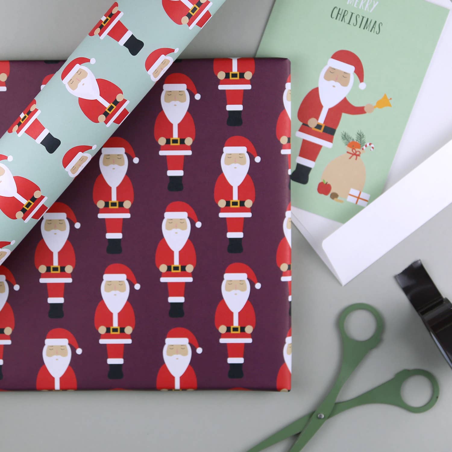 Kunst an Papier - Venta al por mayor Sobre de papel de regalo - Papel de regalo verde con Santa Claus Walter1