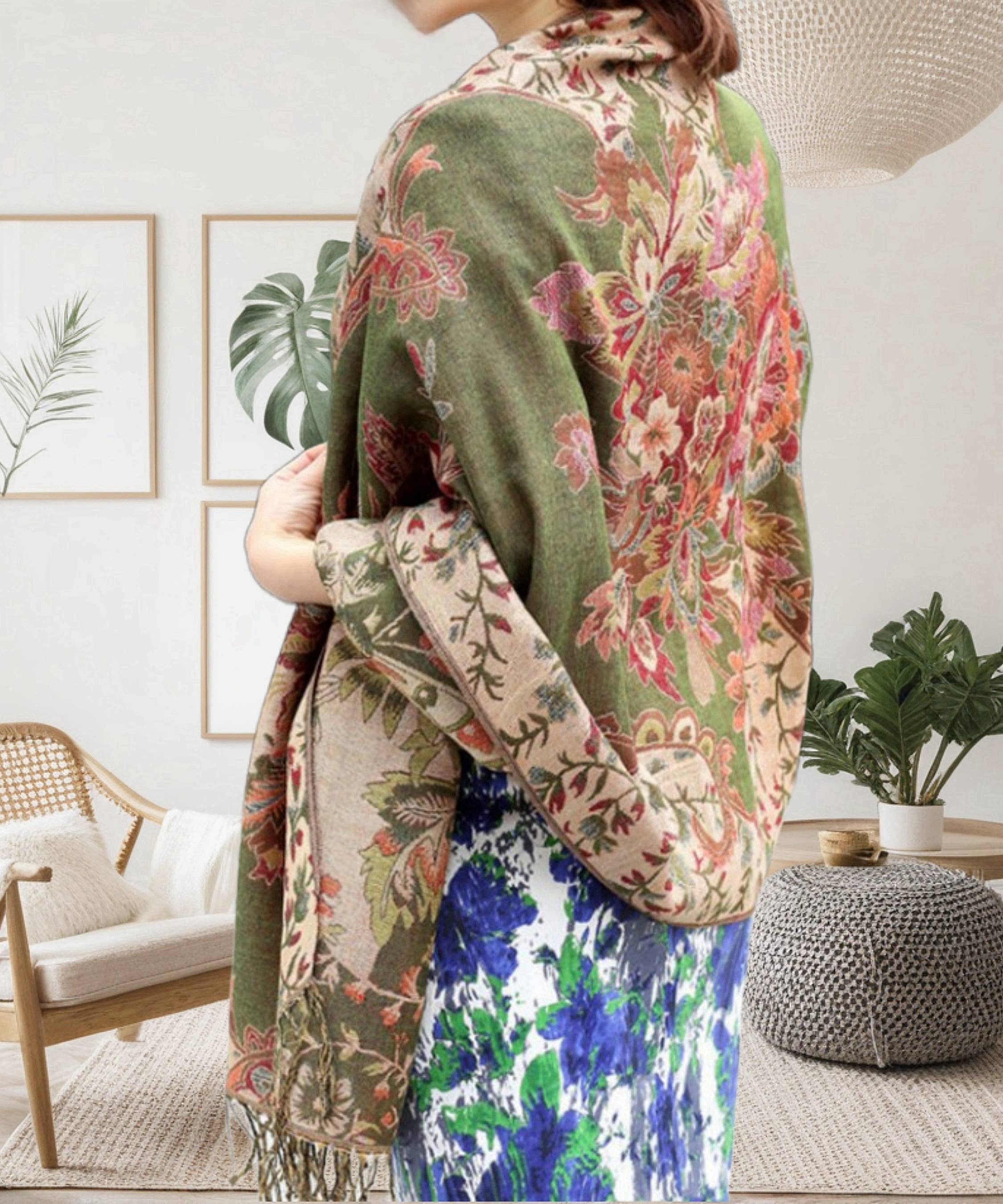 JC Sunny Fashion - Wholesale Scarf - Women's - JCP25002 Stunning Vibrant Metallic-Thread Floral Pashmina Scarf4