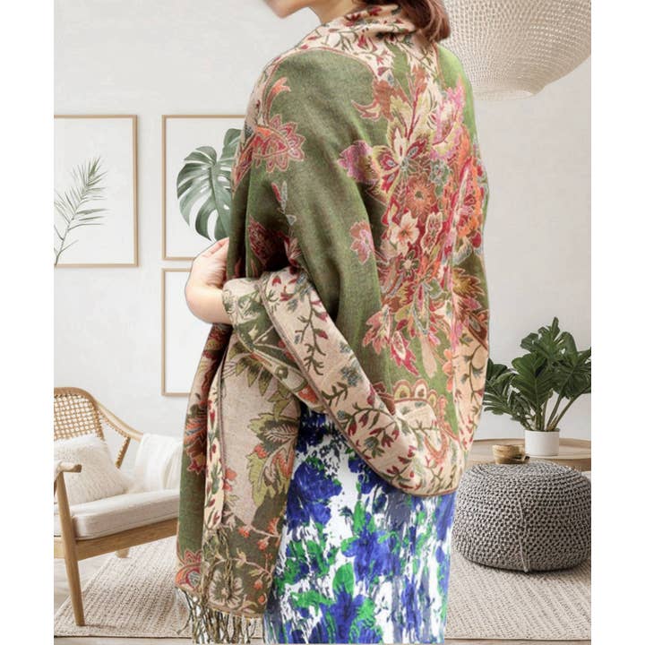 JC Sunny Fashion - Wholesale Scarf - Women's - JCP25002 Stunning Vibrant Metallic-Thread Floral Pashmina Scarf4