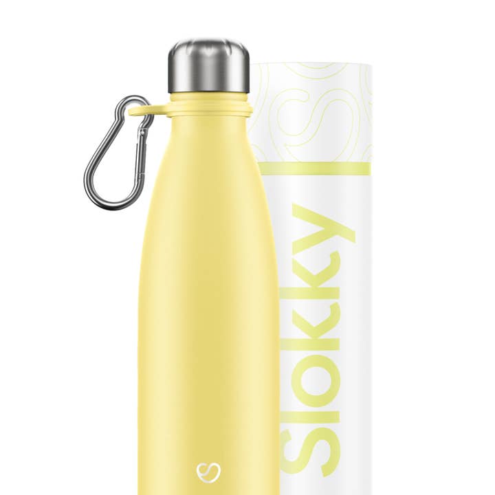 Pastellgelbe Thermosflasche & Karabiner - 500ml für den Großhandel von Slokky