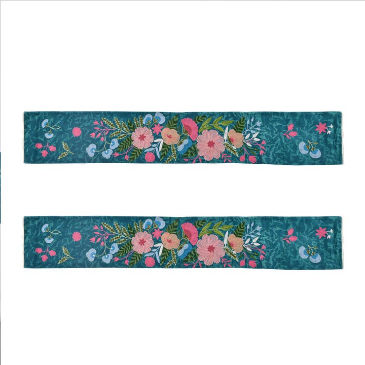 Set of 2 Petrol Blue Camouflage Velvet Table Runner 13X86 for wholesale by Karma Living