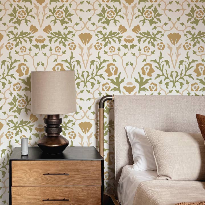 The Evelyn Wallpaper (Mustard) for wholesale by Everett Park