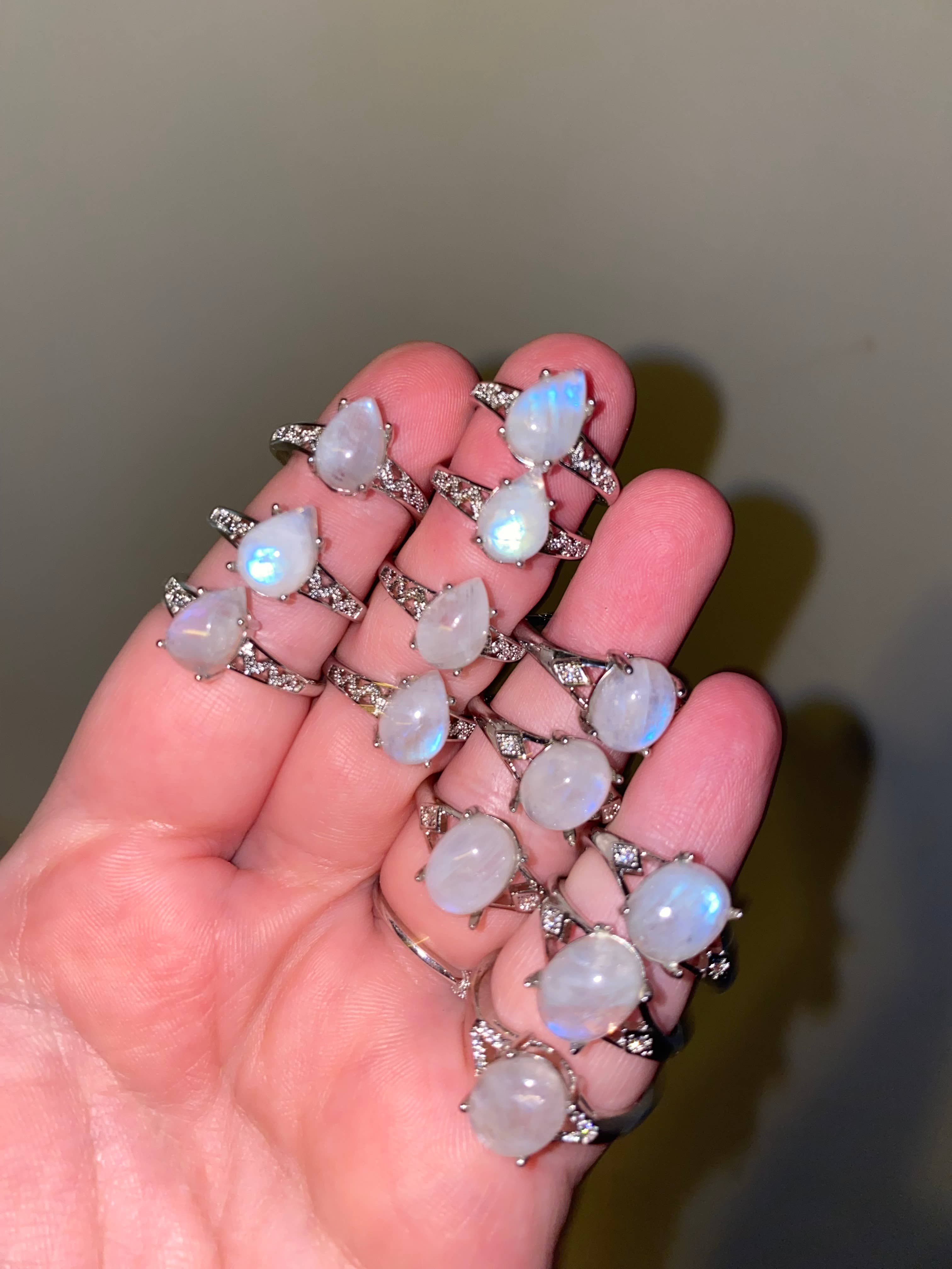 Moon River Designs - Wholesale Jewelry Set - Moonstone Silver Plated Adjustable Rings Bulk Set Rings1