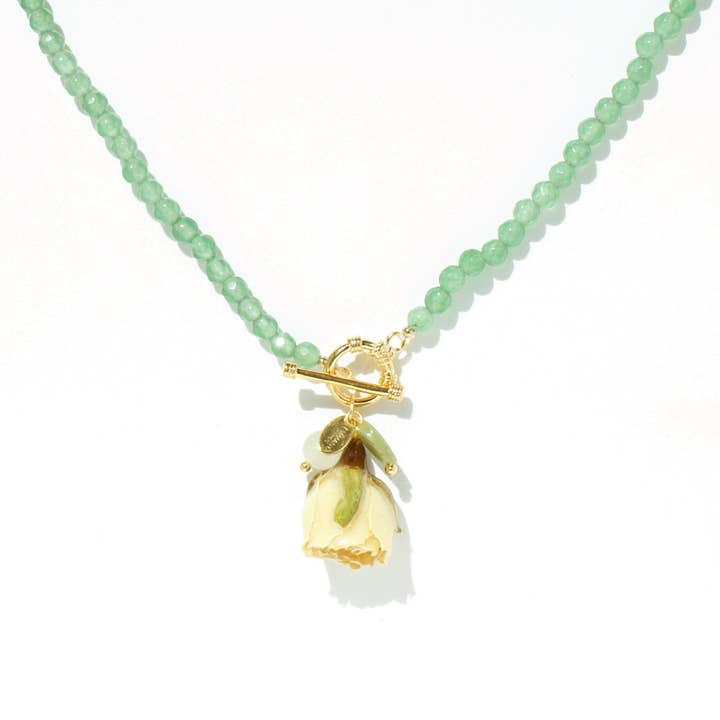 *REAL FLOWER* Rosa Blanca Rosebud and Gemstone Necklace for wholesale by I'MMANY London