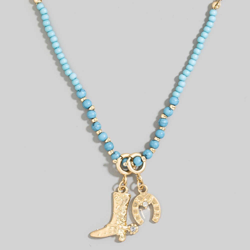 TUR Western Cowboy Boot And Horseshoe Charms Chain Necklace for wholesale on Faire1