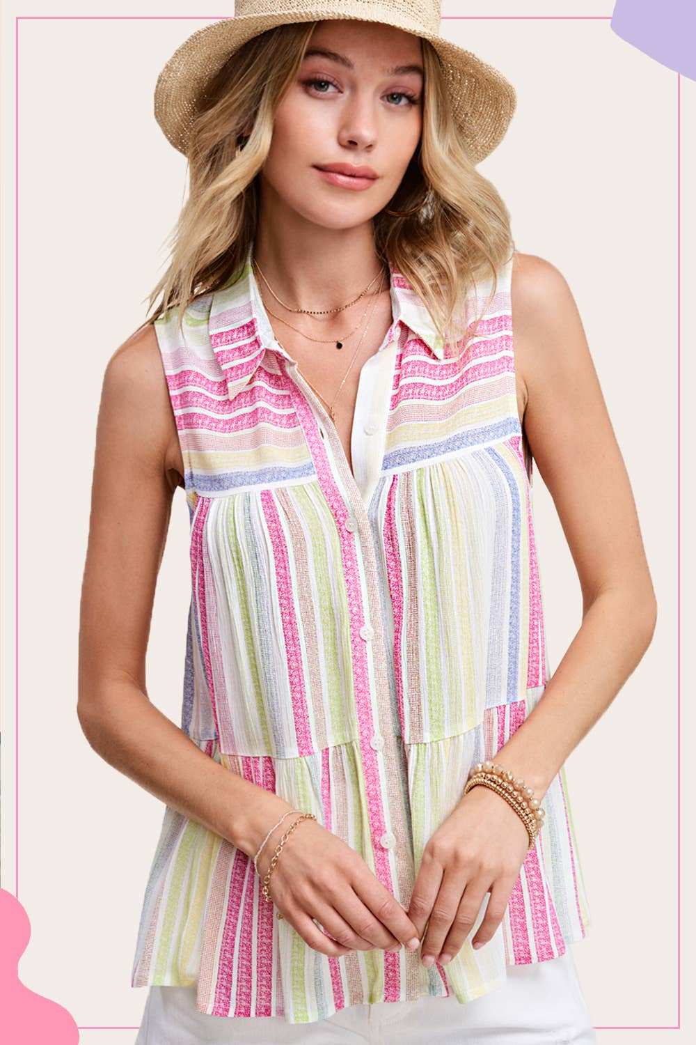 La Miel – wholesale Blouse – Women’s – SRT7466-Lightweight Multi-color Shirt Sleeveless Top11