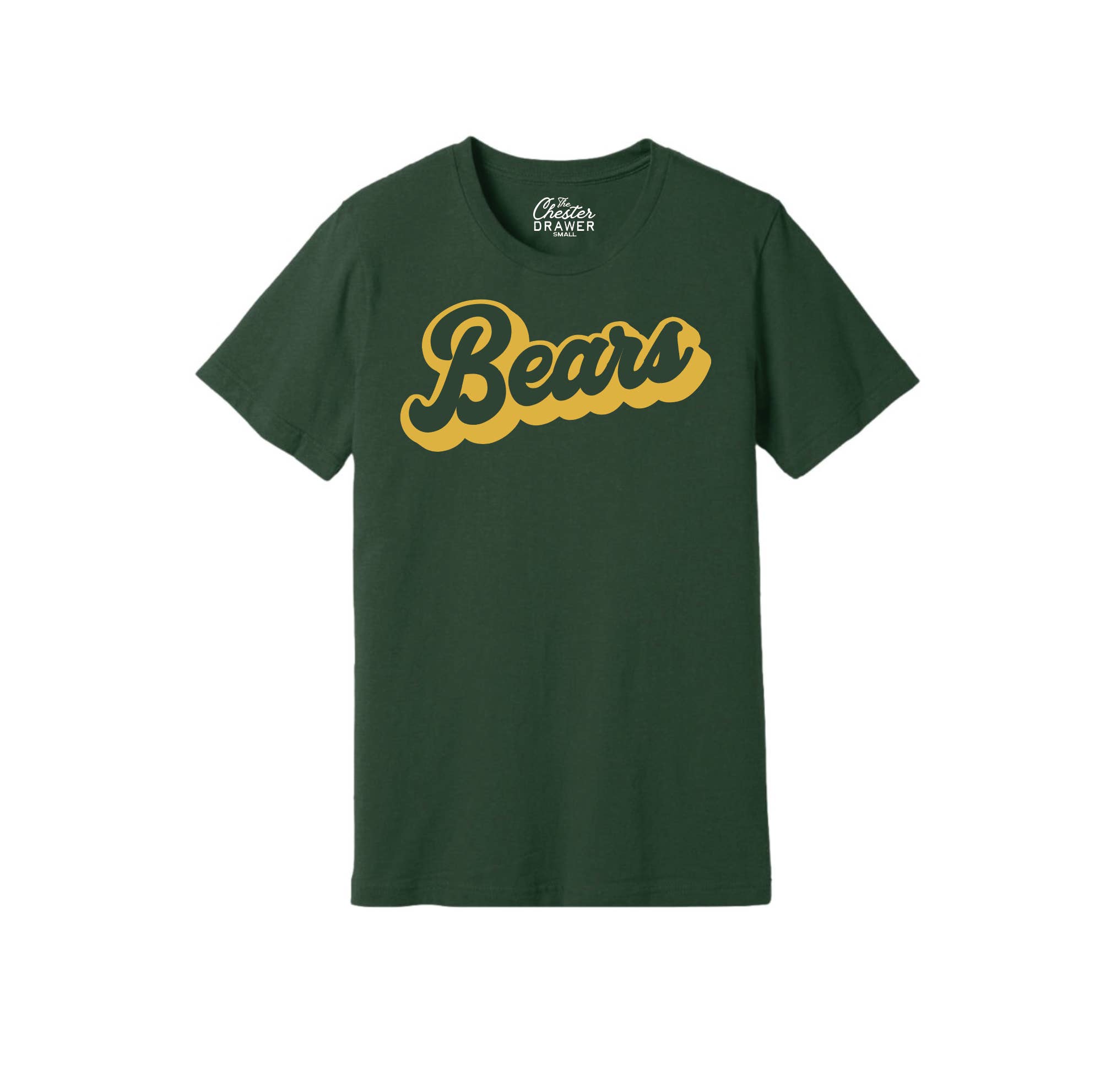 The Chester Drawer - Wholesale Screen Printed T-Shirt - Unisex - Bears Haglos Green + Gold