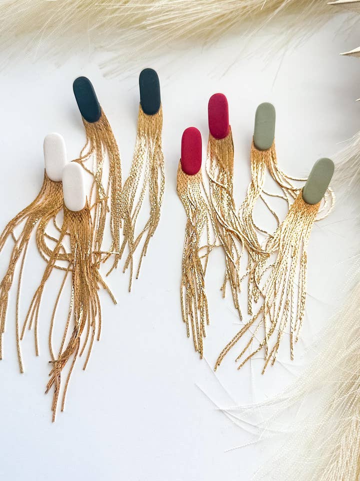Polymer Clay Fringe Tassel Handmade Statement Earrings for wholesale by Freckled Wing Design