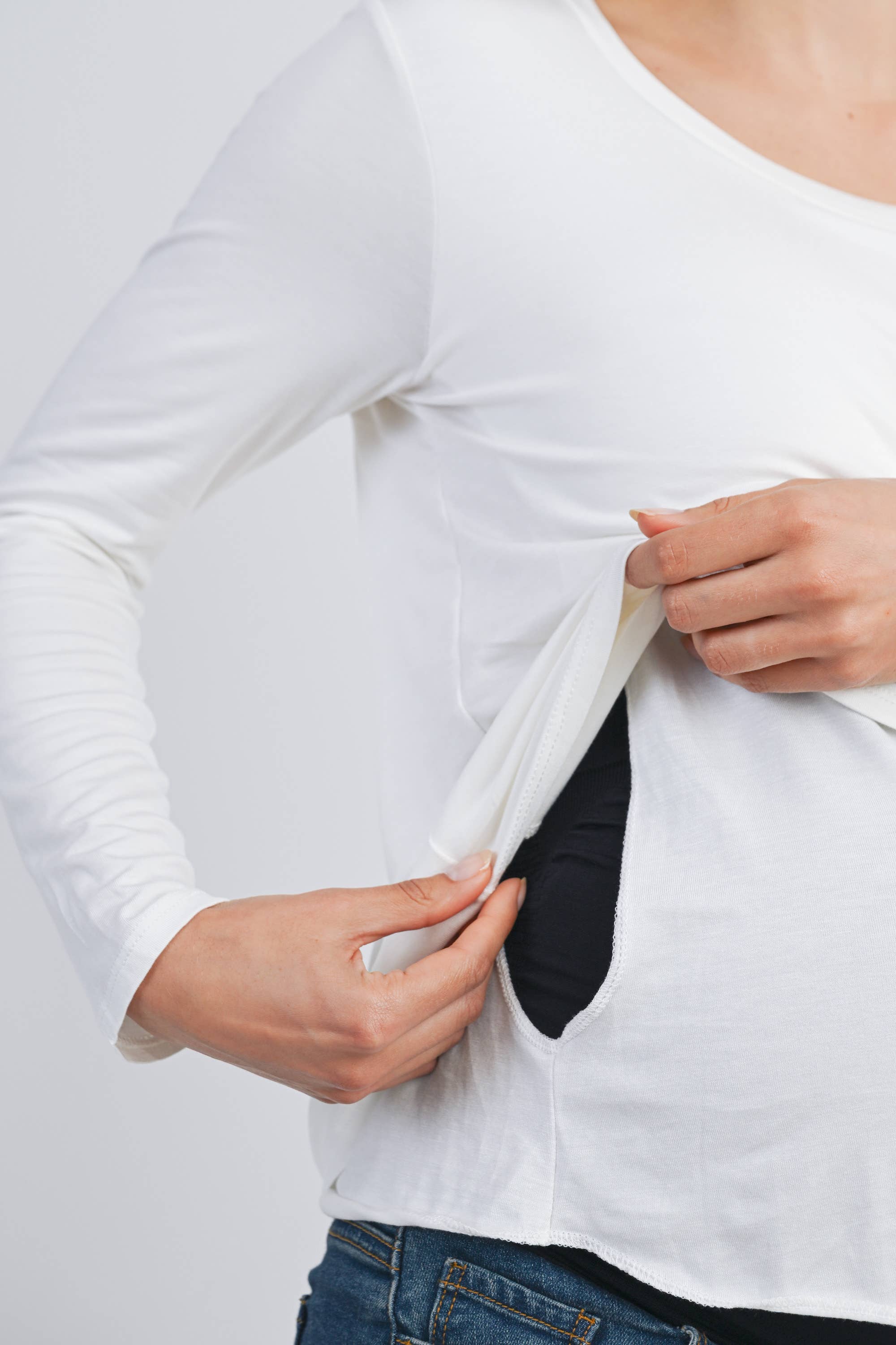 Hello Miz - Vente Haut d'allaitement - Haut d'allaitement maternité à manches longues et encolure dégagée en tissu extensible doux3