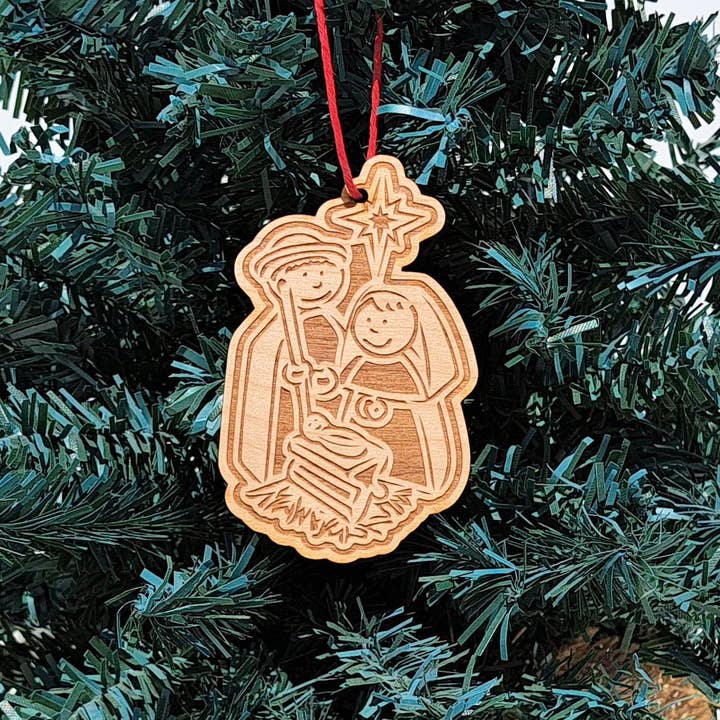 Nativity Joseph Mary Jesus Wood Christmas Ornament for wholesale by Giftable Memories
