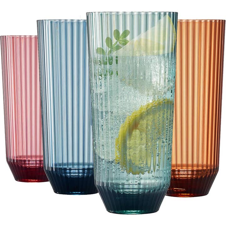 The Wine Savant / Khen Glassware - Wholesale Drinking Glass/Cup - Ribbed Drinking Glasses, 11.8oz Multicolor – Set of 4