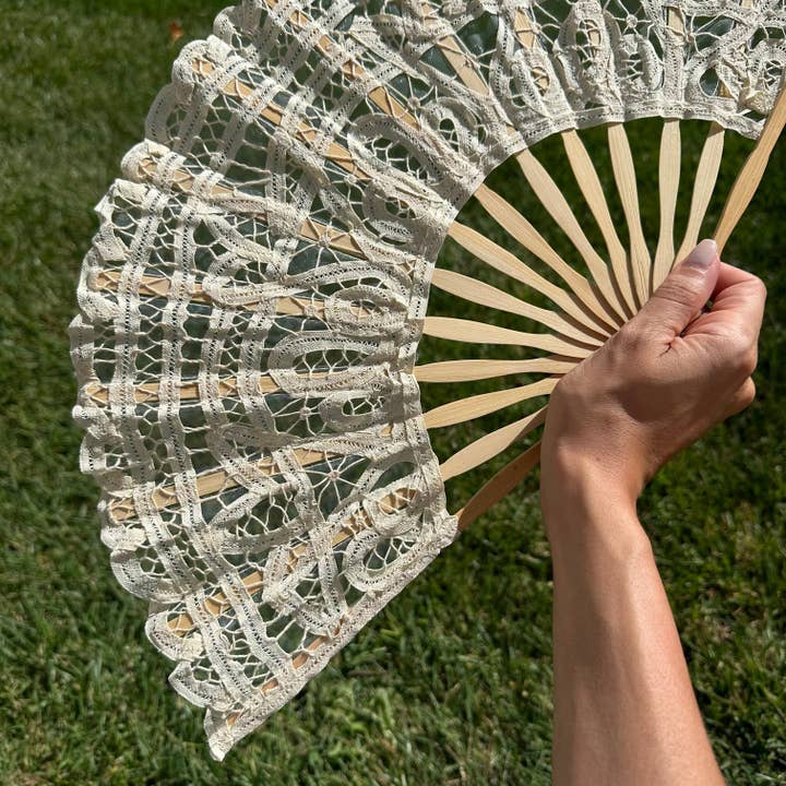 Beige Cotton Lace Fan for wholesale by Oriana Lamarca Designs