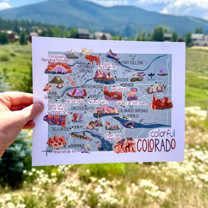 Quirks of Art co. - Wholesale Art Print - Colorful Colorado Map Illustrated Prints