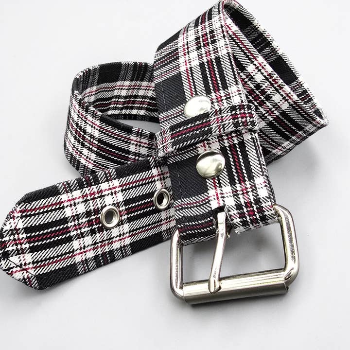 BT100-175 PLAID BLACK PUNK 1 3/4" PLAIN BELT for wholesale by Funk Plus