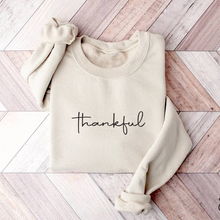 G & J Avenue - Wholesale Graphic Sweatshirt - Women's - Thankful Holiday Crewneck, Minimal Thanksgiving Sweatshirt5