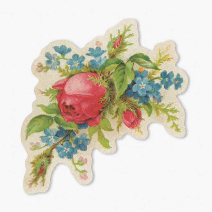 Mabel • Sticker • Vintage Red Rose and Forget-Me-Not Floral for wholesale by The Digital Chromist