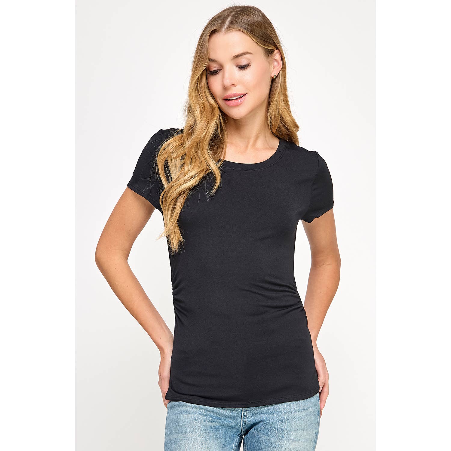 Heimious - Vendita all'ingrosso Maglietta - Donna - Maglietta a maniche corte con lati arricciati, T8411