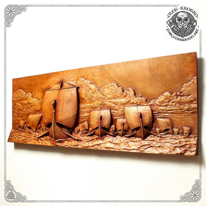 Forged In Wood - Vente Décoration murale - DRAKKARS : Magnifique sculpture en bois représentant l'art viking2