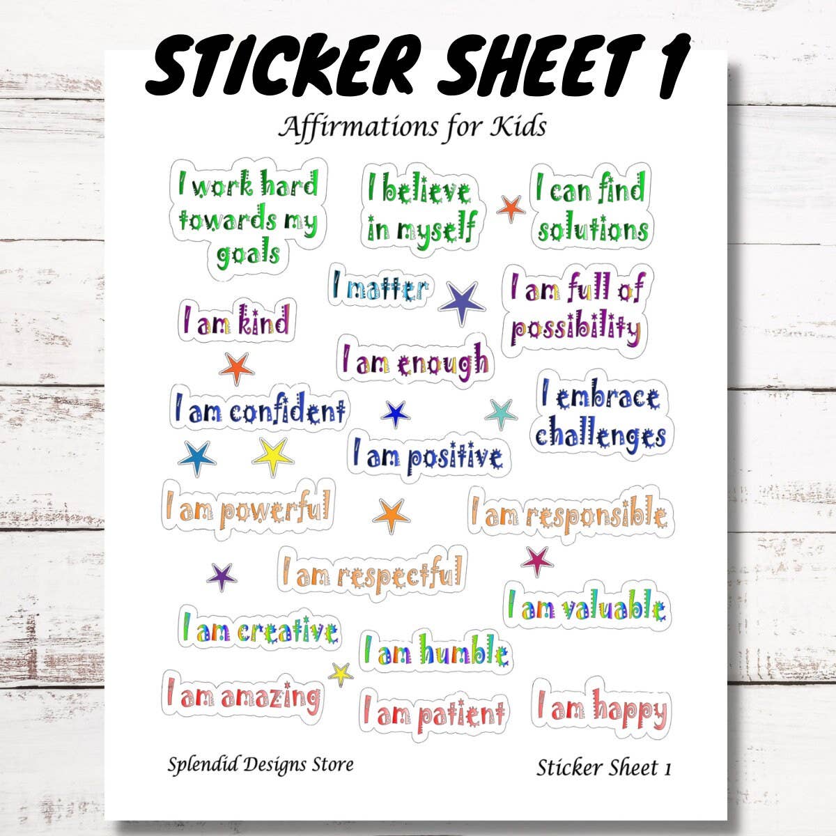 Splendid Designs Store - Wholesale Sticker - Kids & Baby - Positive Affirmations for Kids Sticker Sheets1