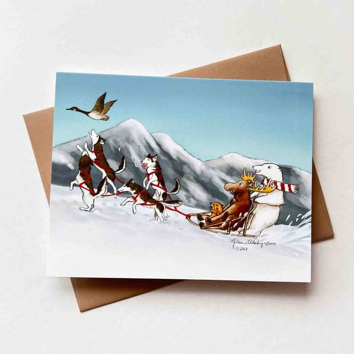 Canadiske hundeslæde Team lykønskningskort for engroshandel hos True North Creations