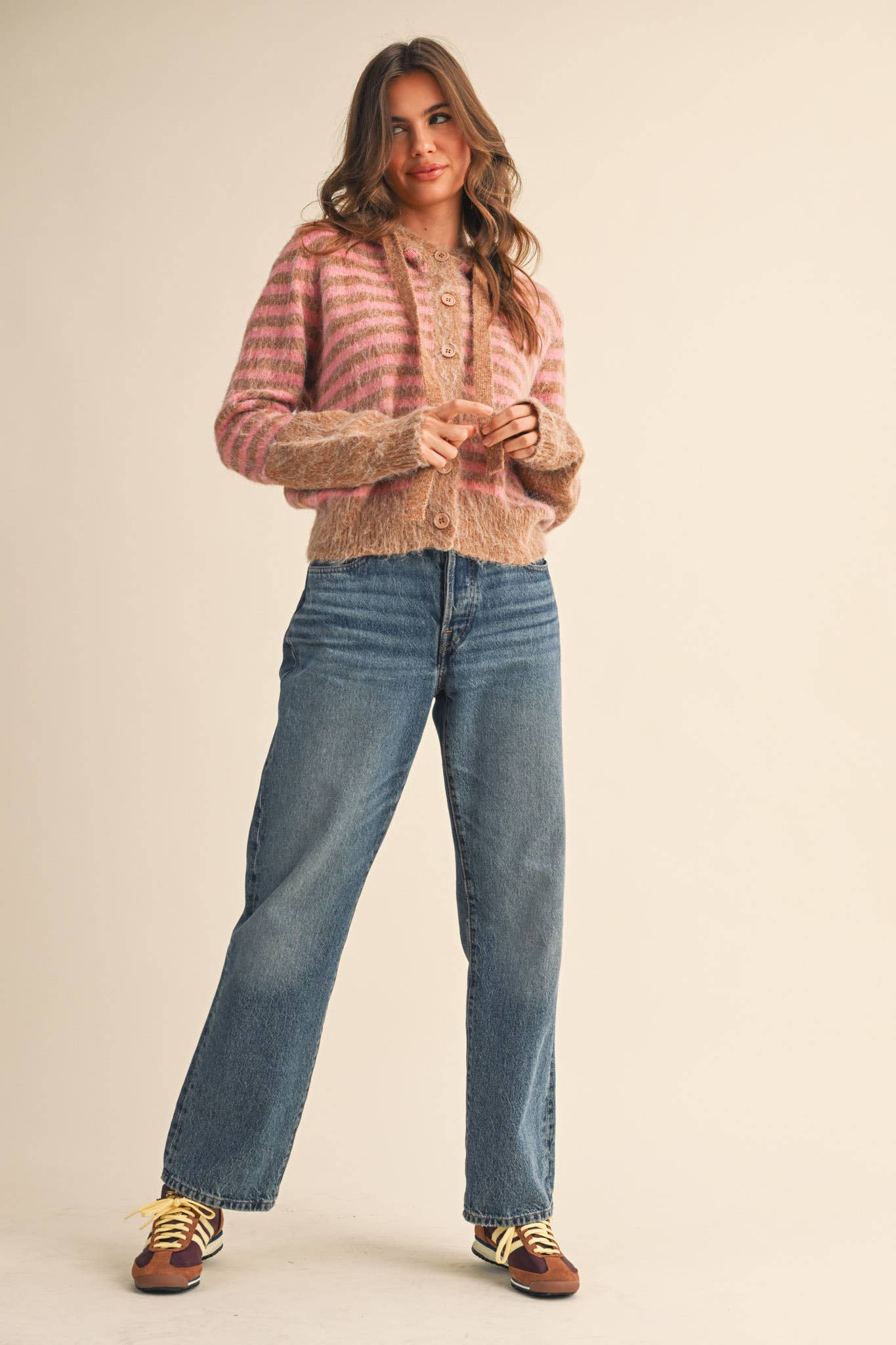 &MERCI - Wholesale Cardigan - Women's - STRIPED HOODIE SWEATER CARDIGAN MSW1106367