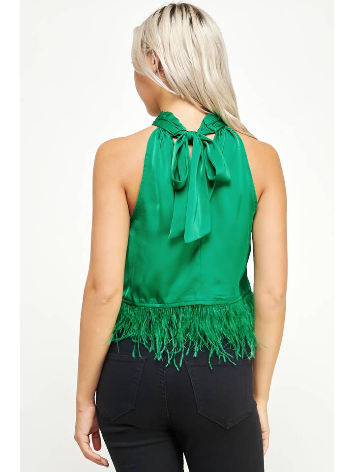 Strut & Bolt - Wholesale Blouse - Women's - Halter Neck Feather Trim Satin Top5